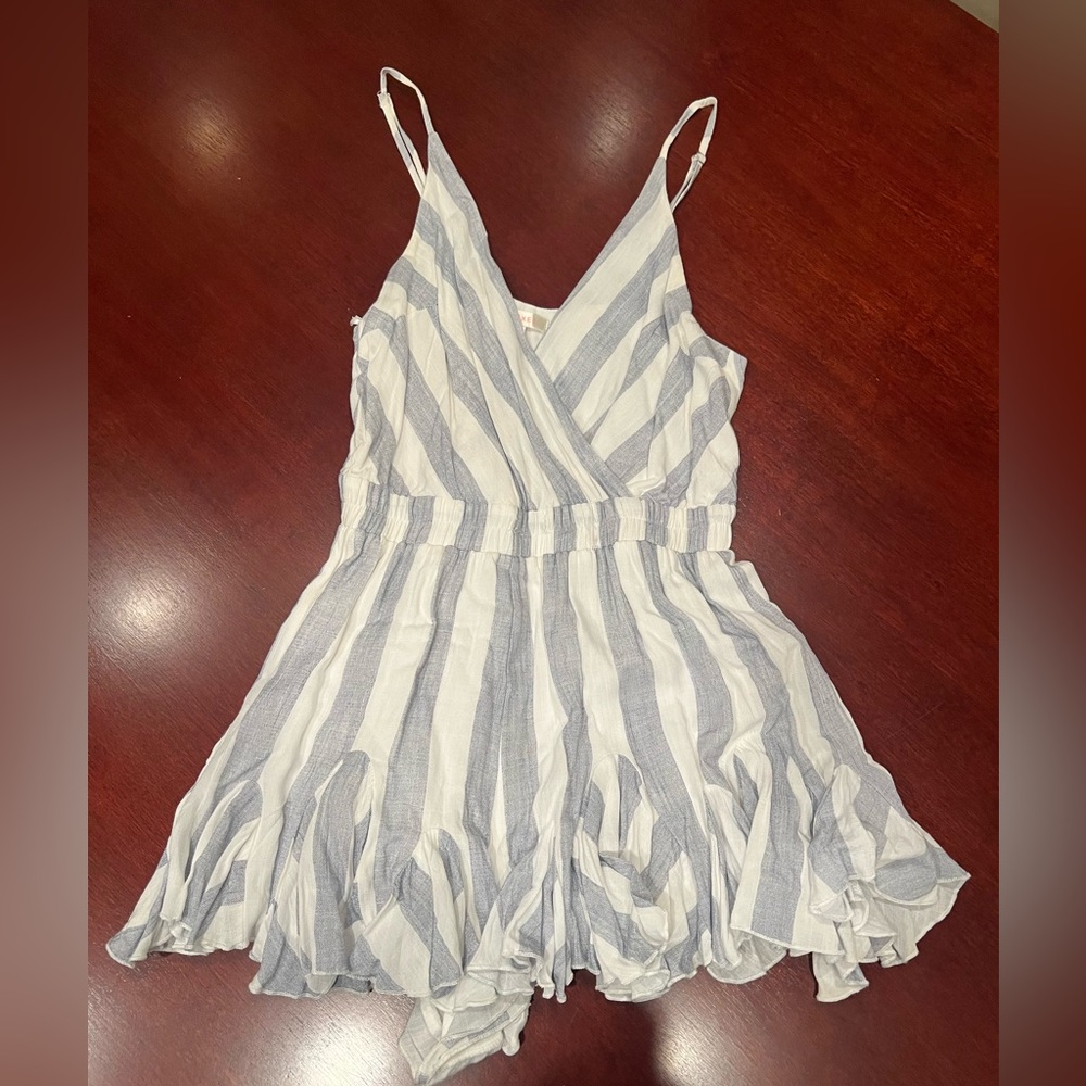 Luxxel Blue & White Striped Romper